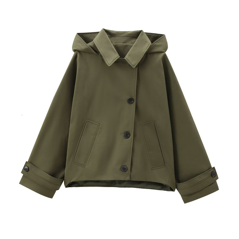 RARF autumn European and American style hooded long sleeved lapel jacket single breasted trench coat short 250826