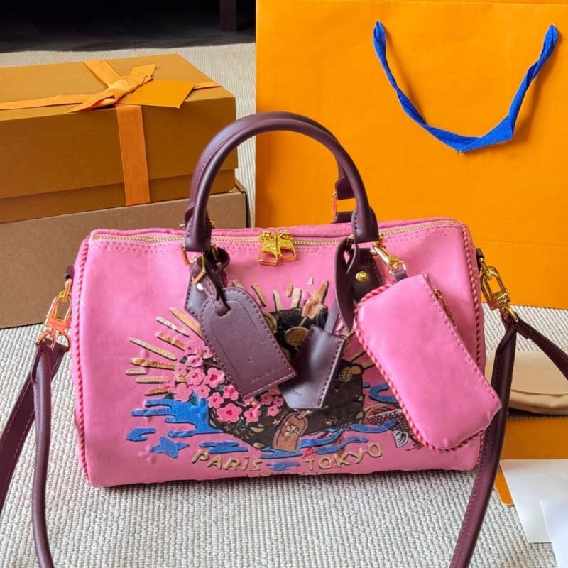 25SS Womens Luxury Designer Pillow Bag Cowhide Leather Shopping Bag Painting Handbag Shouder Crossbody Bag Airport Bag Gym Bag Goddess Bag 30CM