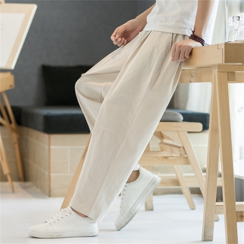 Spring Cotton Linen Pants Men Elastic Waist Casual Harem Pant Loose Sweatpants Traditional Chinese Trousers pantalons homme250826