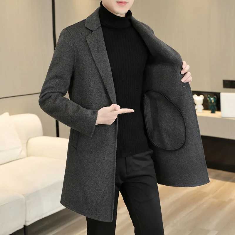 igh Quality Medium Length Doublesided Coat Mens Fashion New Autumn and Winter Onebutton Suit Collar Light Business Wool CoatXJ250827