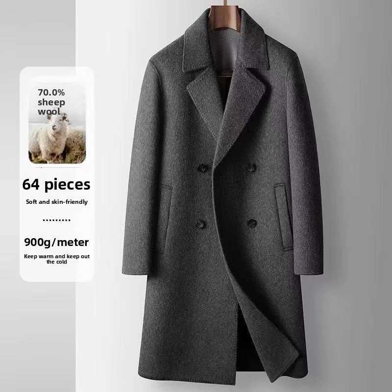 2025 AutumnWinter New Mens Woolen Coat Medium Long Double Breasted 70 Wool Content Light Luxury Double Sided Ni Windcoat CoatXJ250827