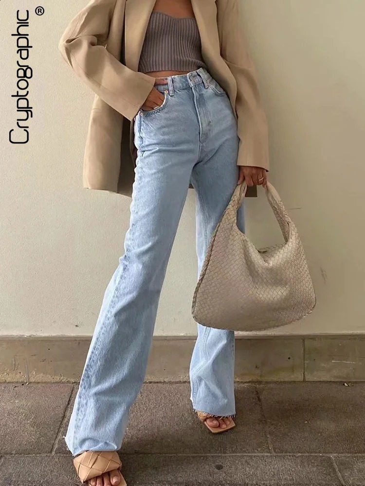 Cryptographic Casual Fashion Straight Leg Womens Jeans Denim Bottom Harajuku Boyfriend Long High Waist Baggy Fall Pants 250827
