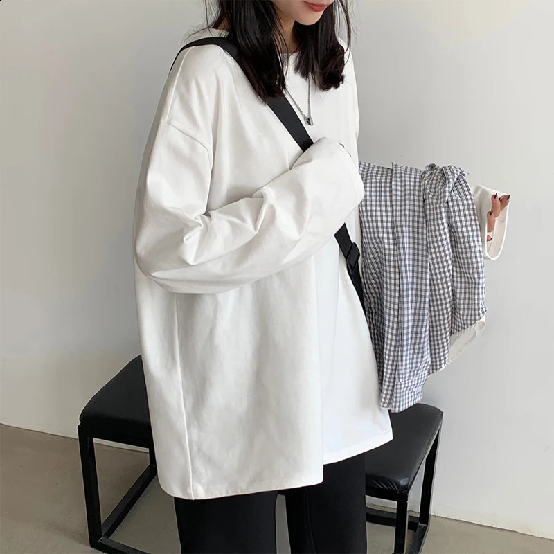 Women Long Sleeve Cotton ONeck TShirtCasual Loose Tops Solid Color Pullover Tee Shirts 250826