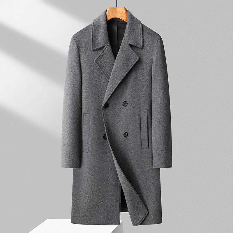 Solid Color Mens Woolen Coats 2025 Autumn Winter Business Casual MidLength Wool Windbreaker Jacket Outerwear Thick Warm OvercoatXJ250827