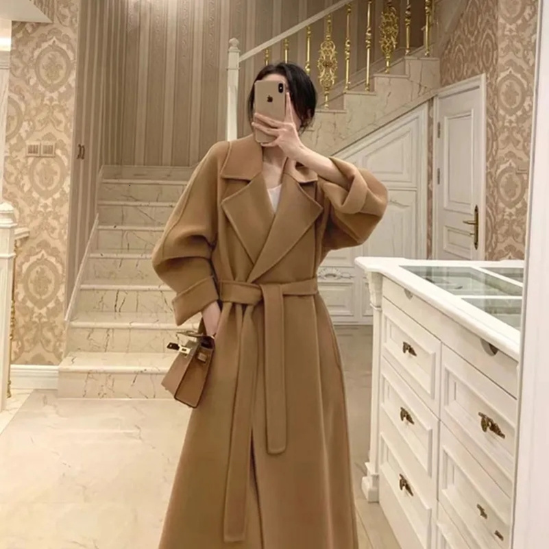 Doublesided Cashmere Big Collar Womens Coat 100% Pure Wool Reversible Woolen Coat HighEnd Fashion Loose Womens Wear 250826