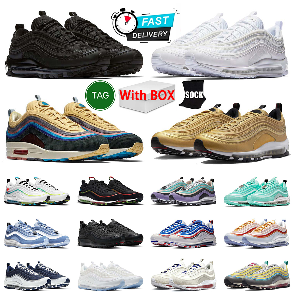 With Box 97 Running Shoes Men Women 97s Sneakers TieDye Triple Black White Silver Cherry Picnic SE GS