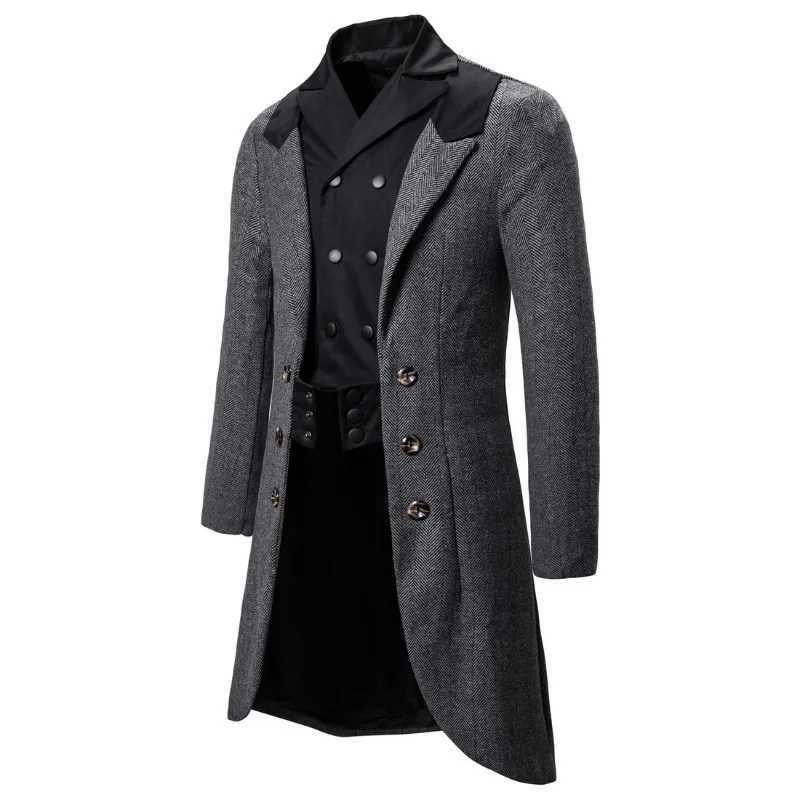 Autumn and Winter New Mens Casual Versatile Personalized Woolen Coat Medium and Long Trench CoatXJ250827