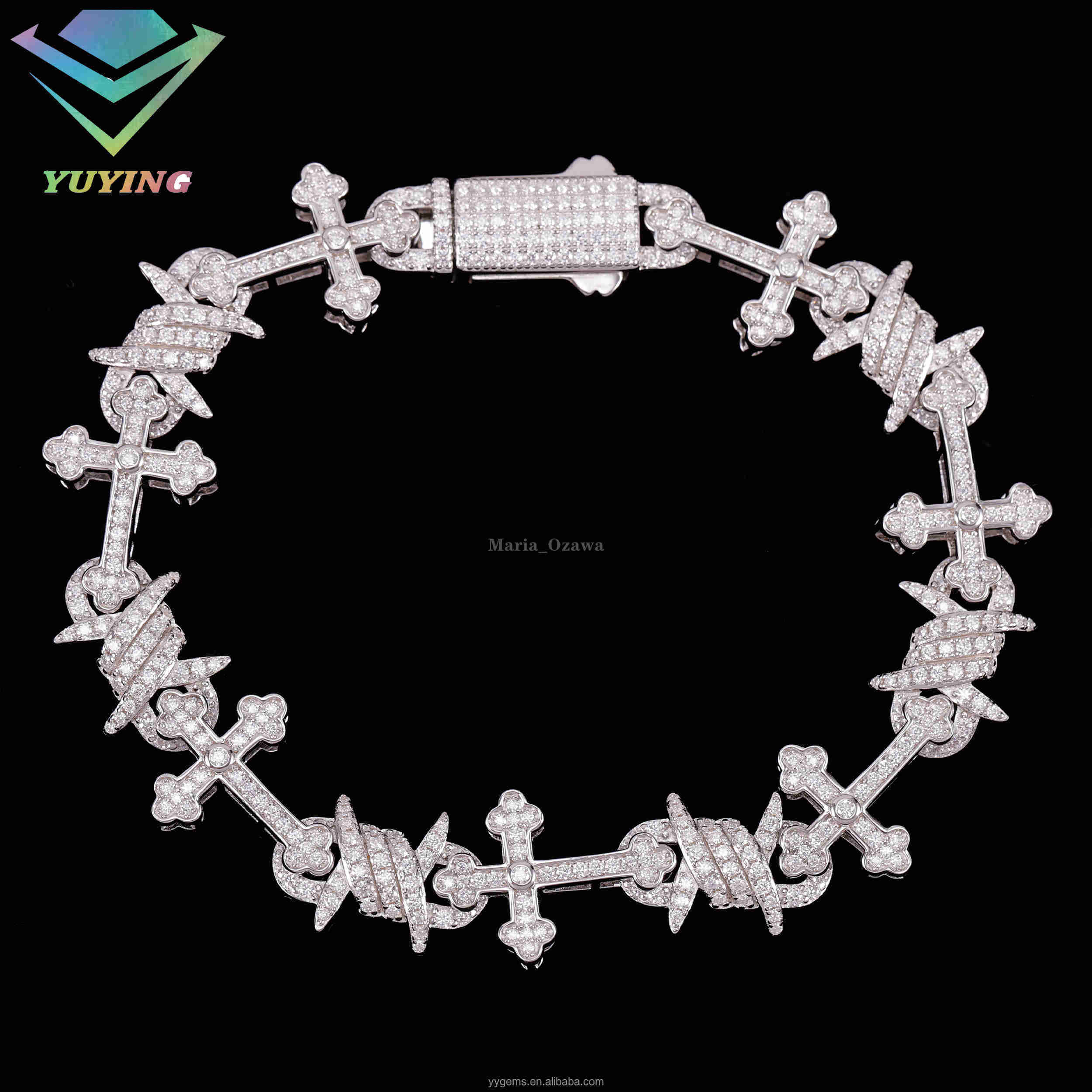 Cuban Cross Bracelet S925 Silver Pass Diamond Tester with VVS Moissanite Iced GRA Certificate Hip Hop Jewelry Gift