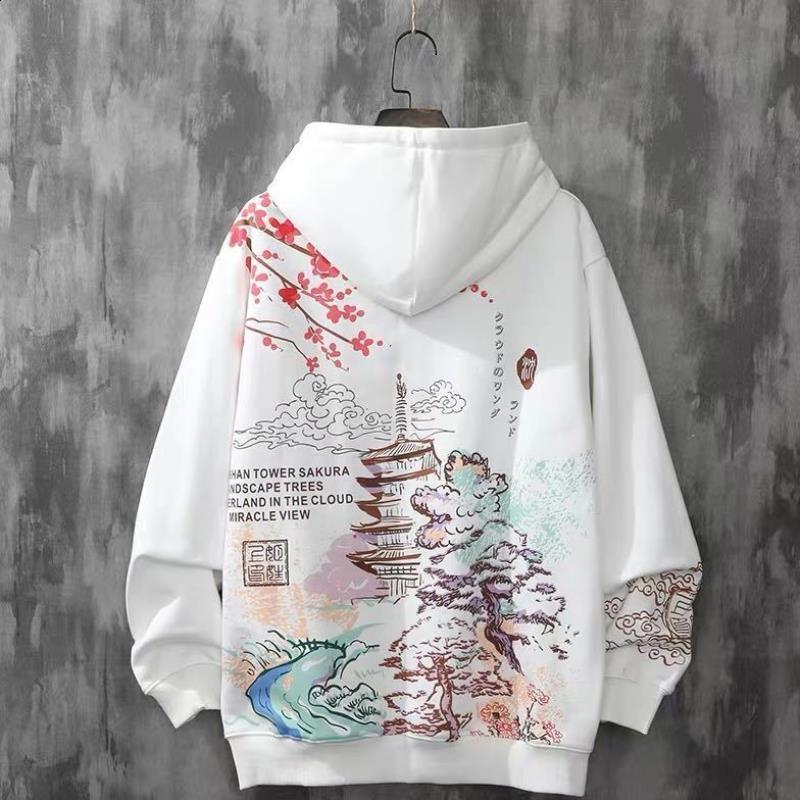 Sweater mens Plush national fashion yuansufeng spring autumn loose hooded loose top fashion brand hip hop student jacket