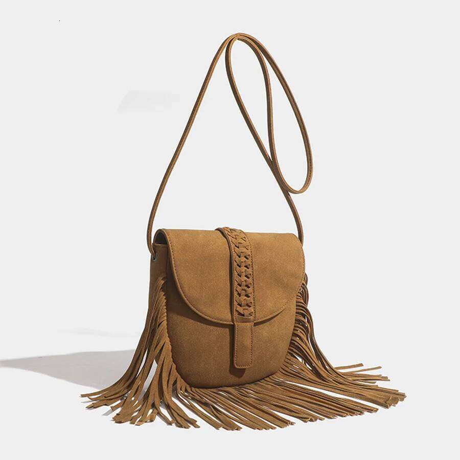 Designer Bags Boho Style Bohemian Fringed Crossbody Versatile Faux Suede Design Shoulder Bag Flip Small Square Bags For Women Daily Travel Luxury Ba