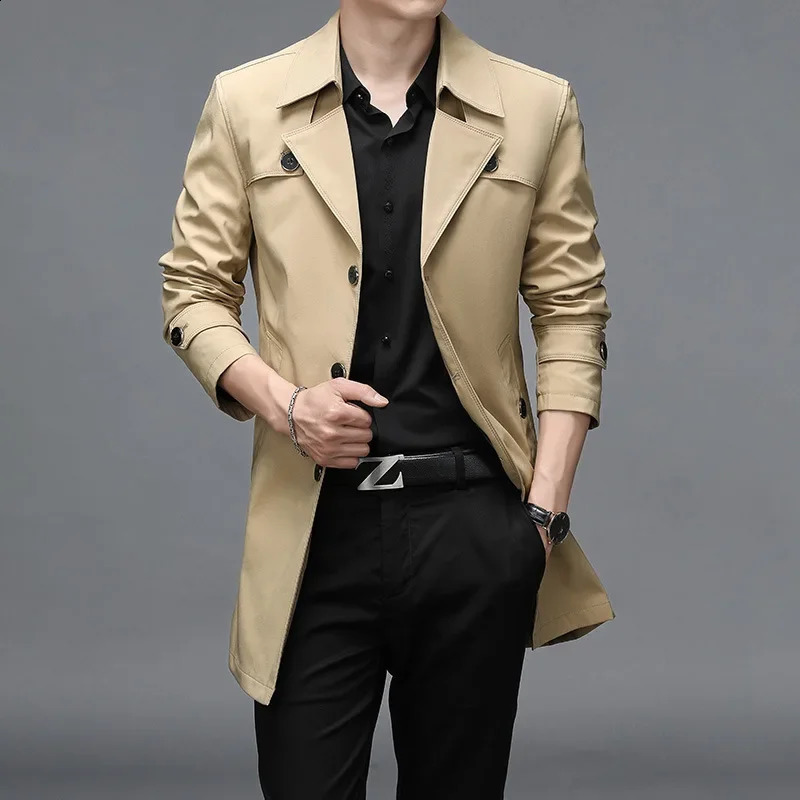 Spring Autumn Long Trench Men Fashion Business Casual Windbreaker Coat Mens Solid Single Breasted Trench Outerwear Plus Size 8Xl 250827