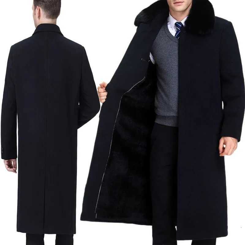 2024 Mens Clothing Woolen Coats Fashion Trench Coat Winter Men Clothes Thickened Plush Wool Blends Real Fox Fur CollarXJ250827