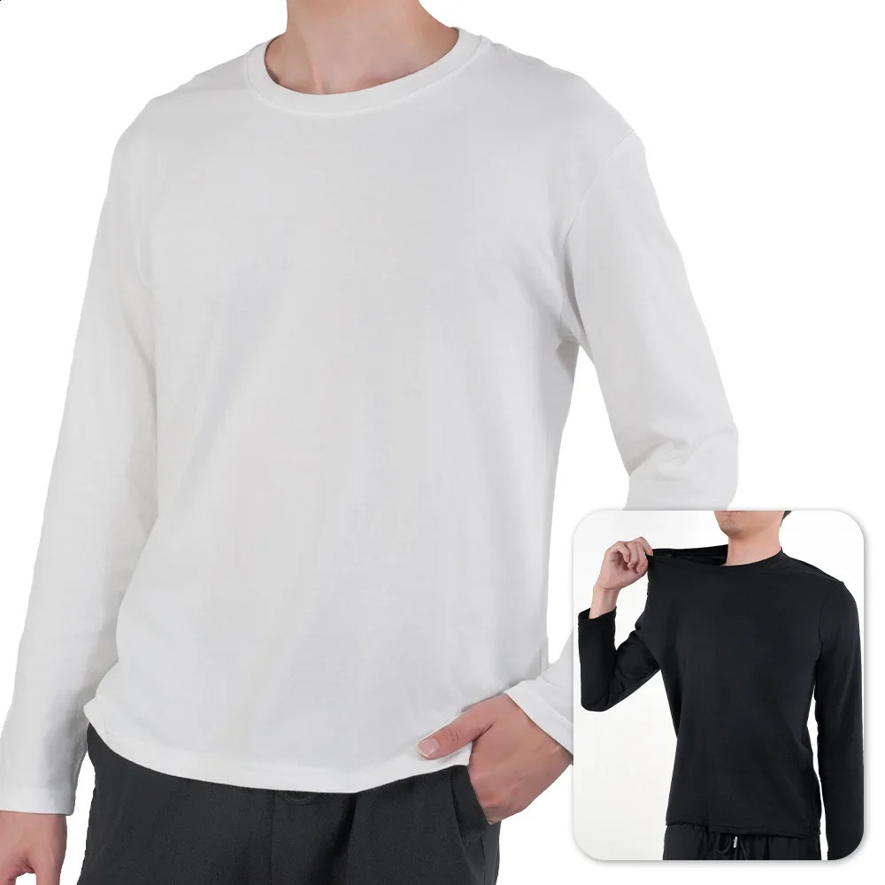 Mens Long Sleeve T Shirts Casual Round Neck Cotton Moisture Wicking Tees Tanks White Black Undershirts Loose Fit Tshirts for Men 250826