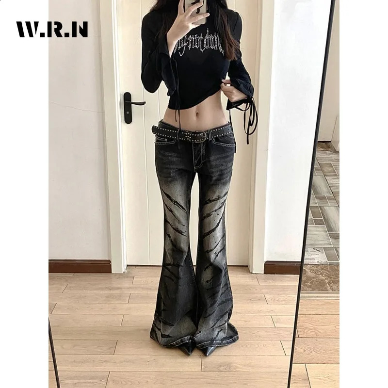 Dark Goth Style High Waist Flared Jeans Sheath Kpop Hight Street Pants Womens Vintage Slim Retro Y2K Mop Denim Trouser 250827