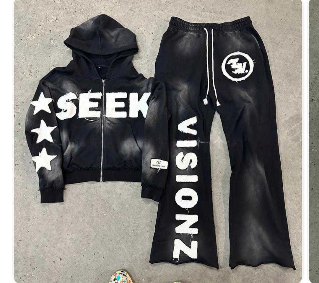 Men's Tracksuit Vintage Designer Hip Hop Hooded 2PCS Letter Printed American Style Sweatpants & Hoodies Fashion Brand Loose Fit Sportwear