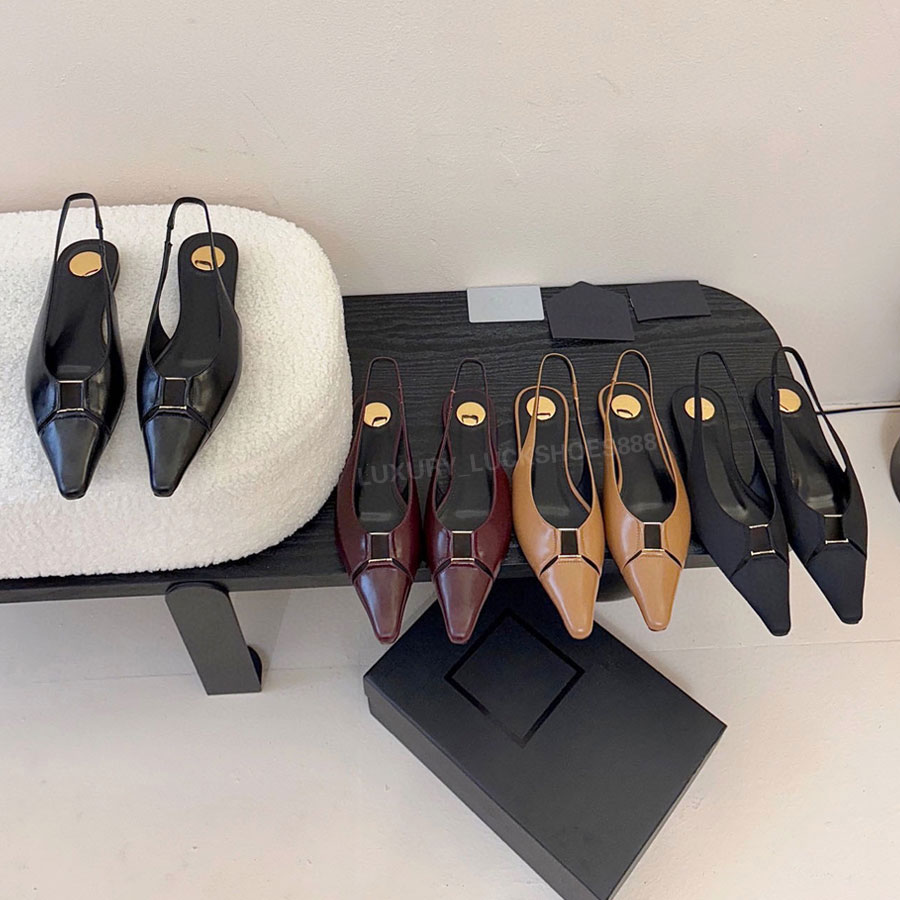top quality new Letter Square toe slingback sandals real leather Flat Dress shoes Loafers womens Luxury designer shoes Office Walking shoes