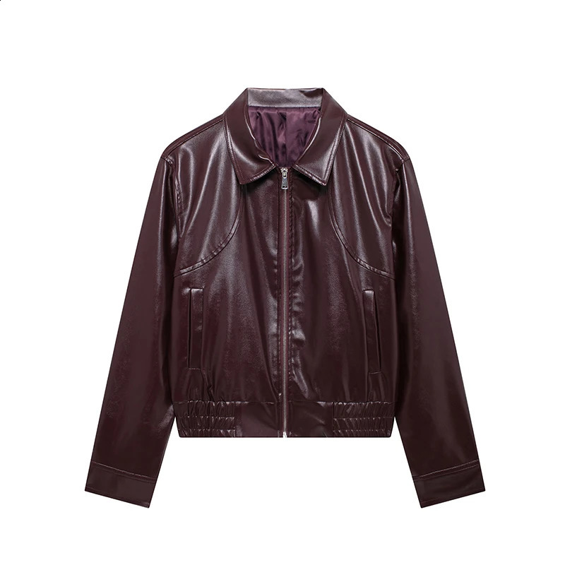 Willshela Women Fashion PU Red Front Zipper Bomber Jackets Vintage Lapel Neck Long Sleeves Female Chic Lady Outfits 250827