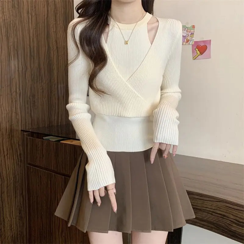 Korean Style Fashion n TwoPiece Chic Knitted Sweater Womens Autumn Winter Casual Base Layer Top 250827
