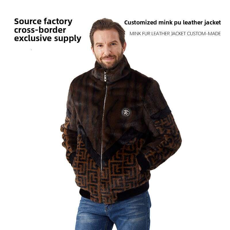 2025 Hot-Selling Autumn Winter Trendy High-End Color-Block Gold Stand Collar Imitation Mink Velvet Jacket