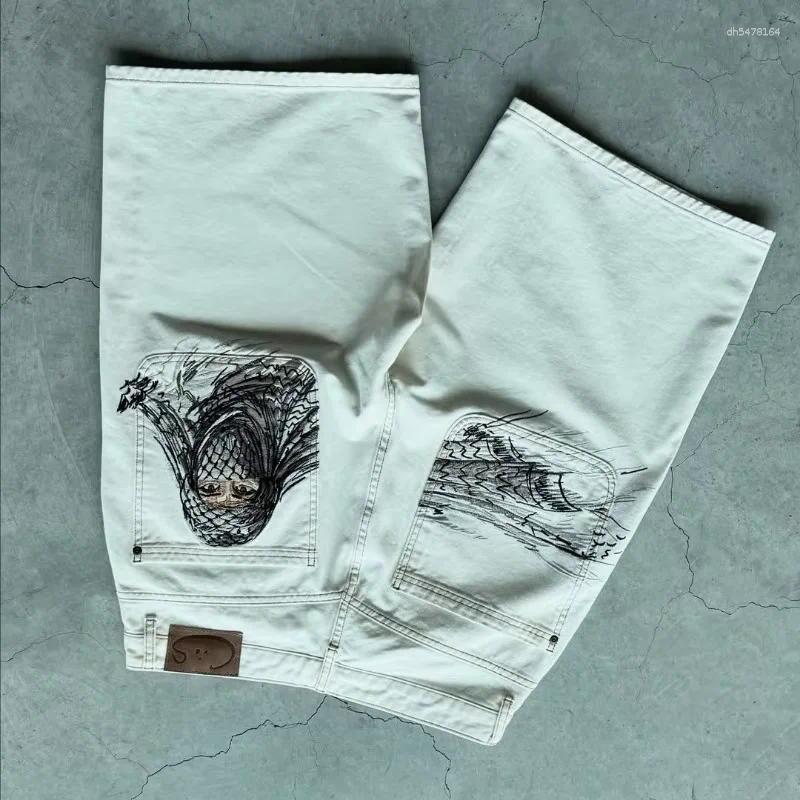 Men's Jeans Harajuku Embroidery Pattern Y2K Baggy Denim Shorts 2000s Vintage Men Women Casual Hip Hop Fashion Streetwear