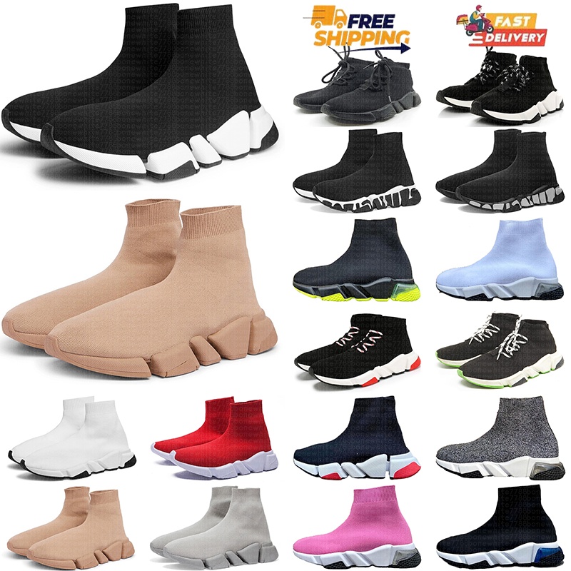 free shipping designer sock speed shoes trainers with box mens womens casual sneakers black white green pink with box