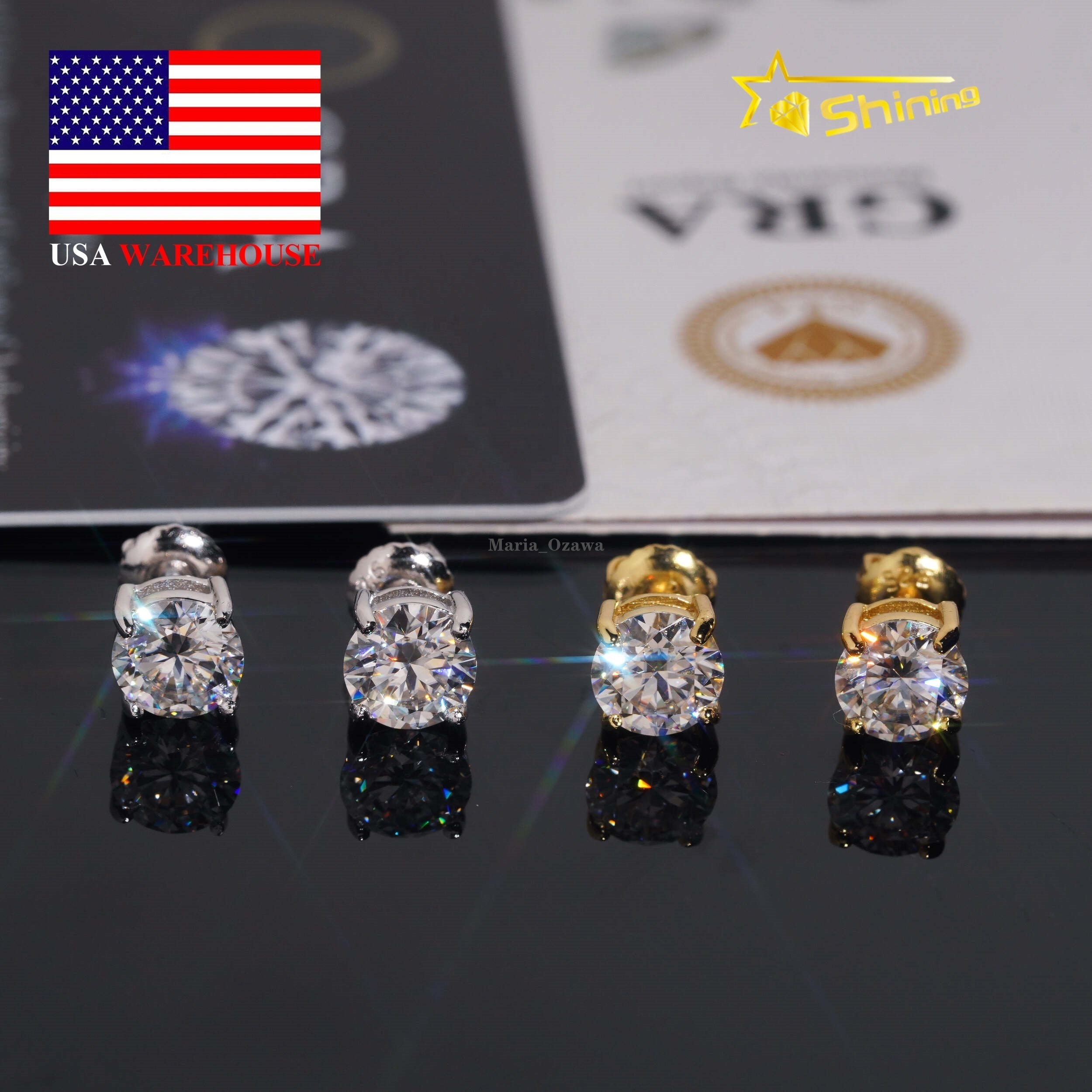 USA Warehouse Fast Shipping 925 Sterling Silver Gold Plated Pass Diamond Test 6.5mm Moissanite Screw Back Stud Earring
