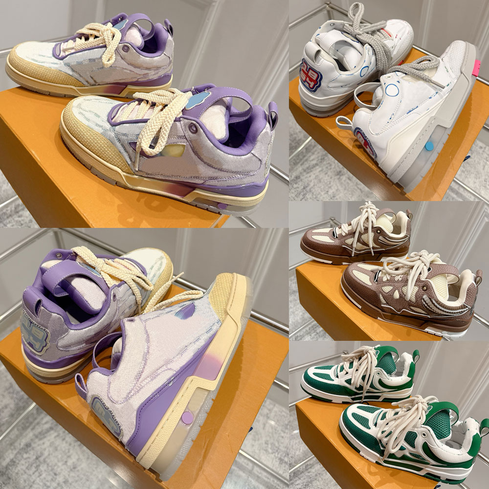 New Mens Skate Sneaker designer womens sneakers 1AH667 colorful interpretation gradient denim multicolored cotton laces gradient Flower on the side