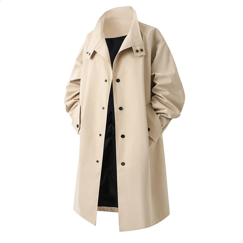 Spring Autumn Mens Loose Trench Coat Men Hong Kong Style Long Overcoat Male Fashion Soild Color Long Windbreaker 250827BJ