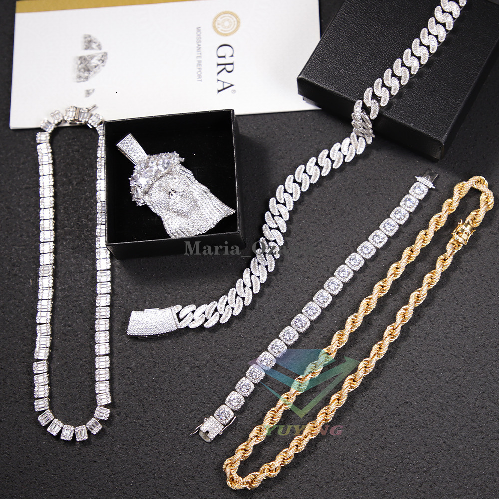 Yu Ying Design VVS GRA Moissanite Diamond 18K Gold Plated Silver Cuban Link Chain Necklace for HipHop/Rapper Style