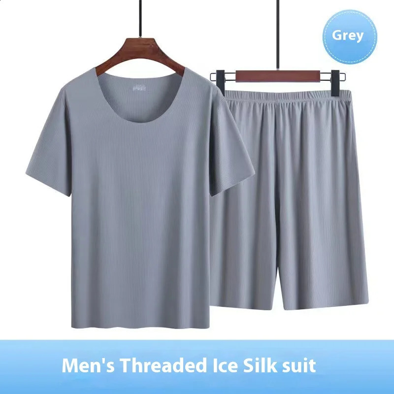 Summer Mens Ice Silk Pajamas Homewear Suit Summer Homewear Suit Modal Nonmarking Thin ShortSleeved Mens TShirt250826