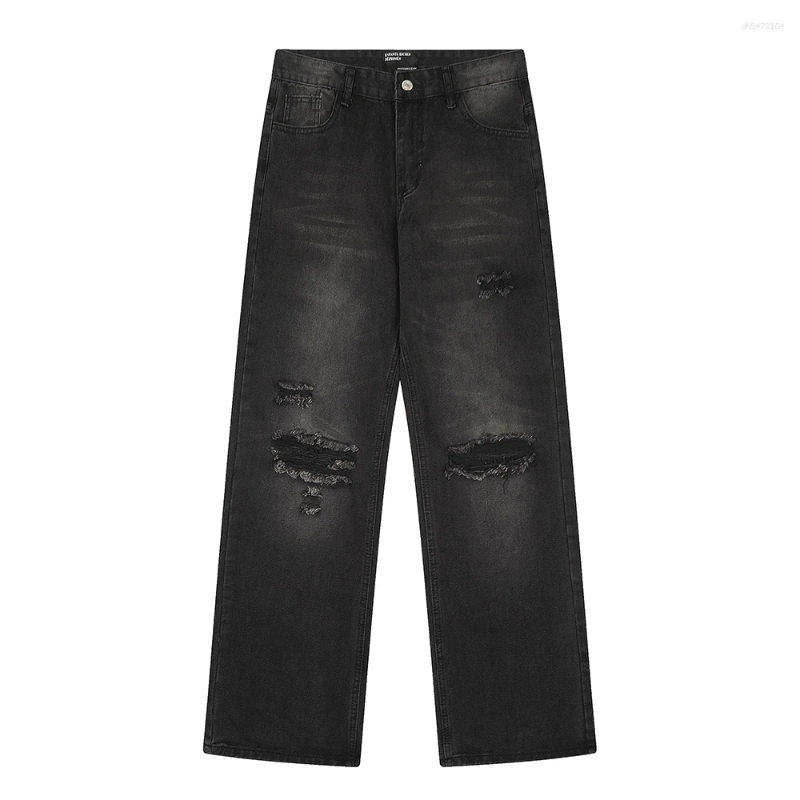 Men's Jeans High Street Washed Distressed Black Baggy For Men Straight Ripped Vintage Loose Denim Trousers Oversized Cargo Pants