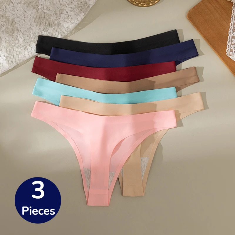 WarmSteps 3PCS/Set Womens Panties Seamless Female Thongs Silk Satin Underwear Girl Sexy GStrings Soft Cozy Lingerie TBack250826