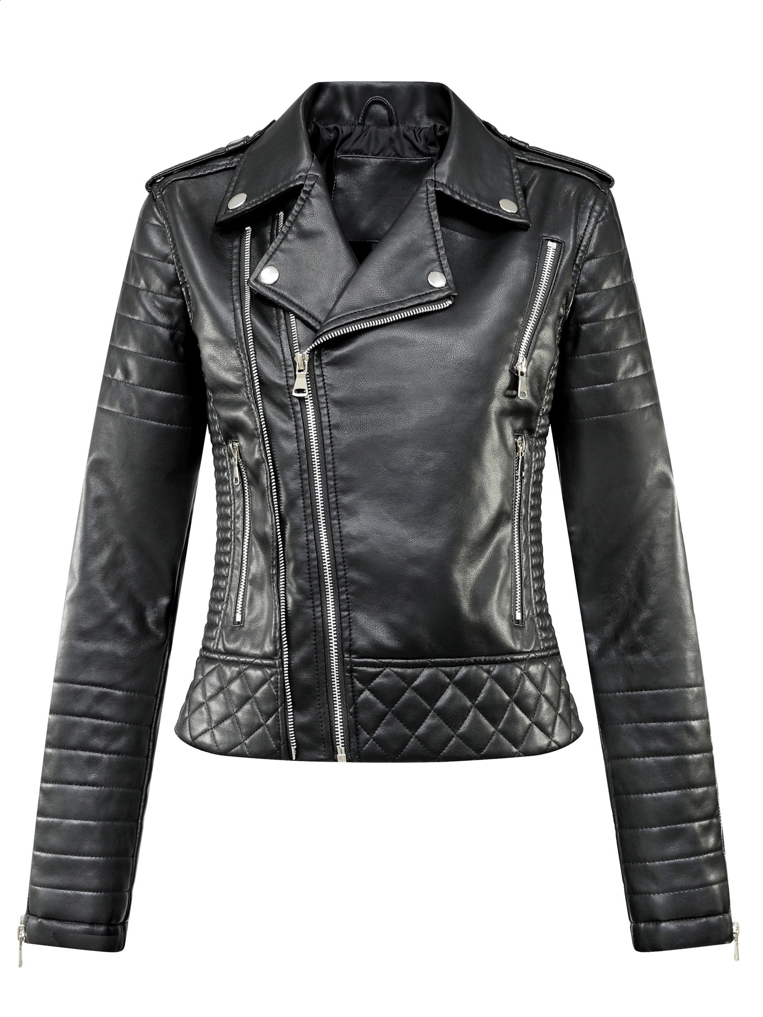 Spring Autumn Women Faux Pu Leather Short Jacket Embossed Motorcycle Biker Female Zipper Lapel Loose Coat Outwear 250827