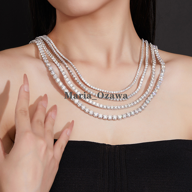 Crossborder Bestselling Tennis Necklace INS Style Trendy and Simple Collar Chain S925 Sterling Silver Luxury.