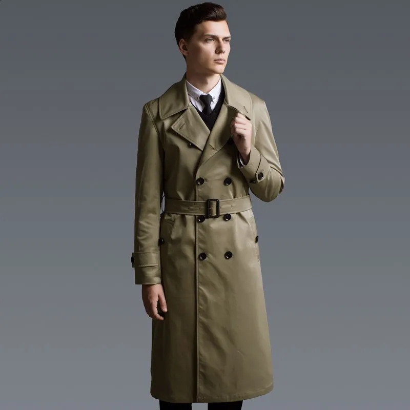 British Style Men Double Breasted Long Trench Plus Size Spring Autumn Casual Windbreaker Slim Khaki Waterproof Classic Trench 250827BJ