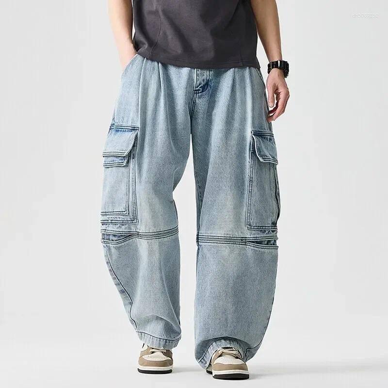 Men's Jeans 2025 Men Y2K Retro Wash Denim Cargo Pants Vintage Multi-Pockets Loose Wide Leg Trousers Casual Streetwear