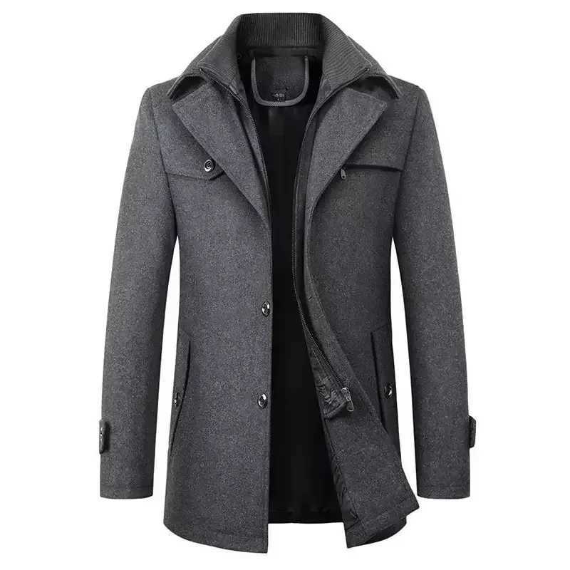 Winter Solid Single Breasted Slim Fit Business Casual Wool Jacket Blended Windbreaker Mens Wool Windbreaker Coat New Mens CoatXJ250827