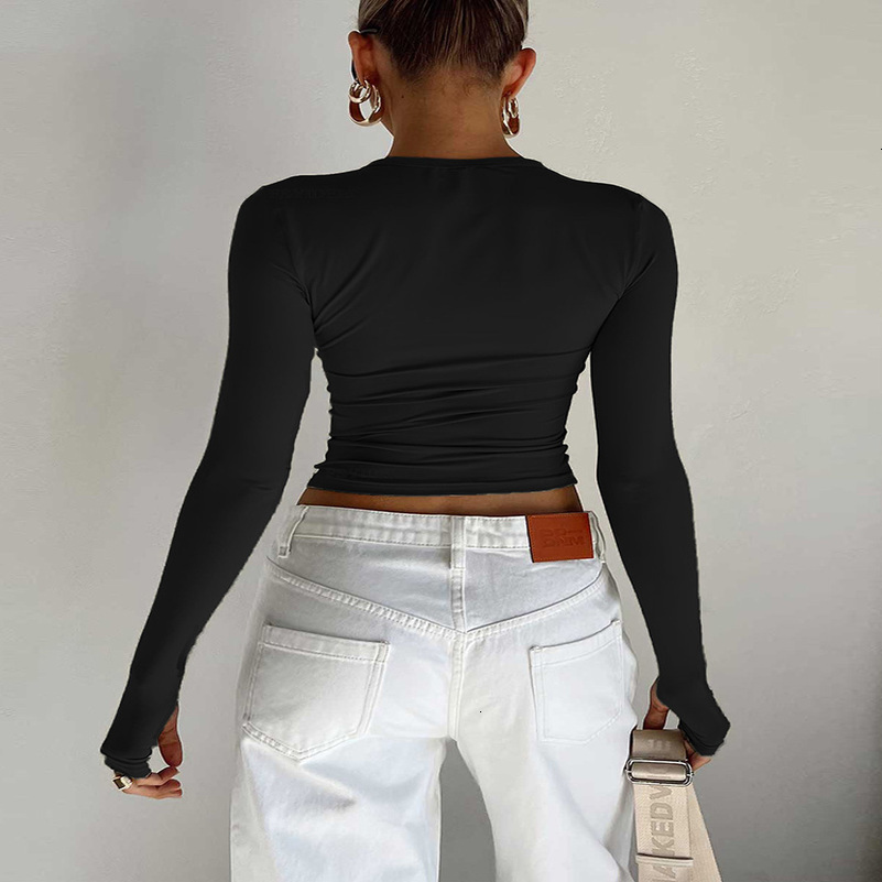 Fashion Women Tshirt Long Sleeve Crew Neck Solid Slim Fit Ladies Crop Top with Thumb Holes for Daily Streetwear Summer Camis w250826