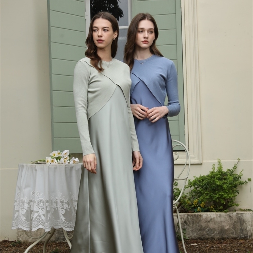 AS 2025 spring summer elegance satin dress knitted top match set maxi floor length woman clothesww250826