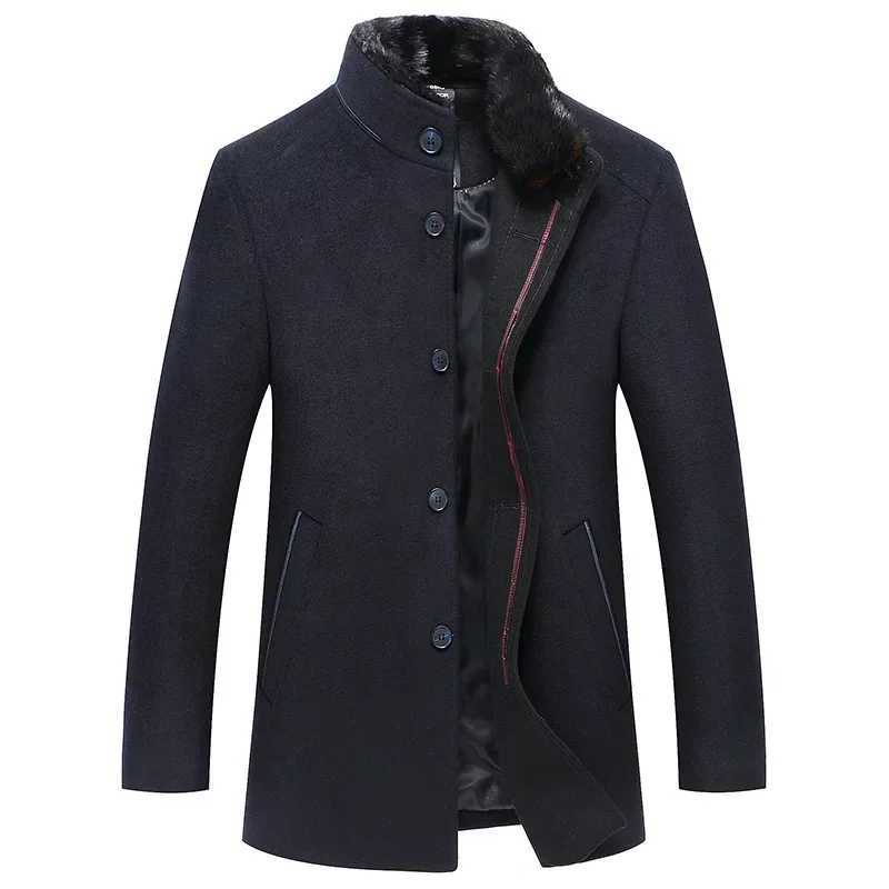 New Winter Men Business Casual Woolen Blends Fur Collar Male Cashmere Trench Coats High Quality Overcoats Warm Jackets Size 3XLXJ250827