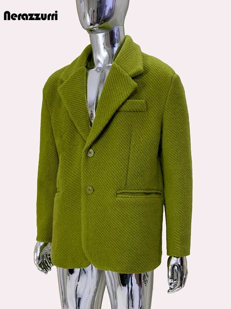 Nerazzurri Autumn Winter Warm Diagonally Striped Woolen Blazers for Men Shoulder Pads Loose Casual Wool Blends Jacket Coat 2024XJ250827