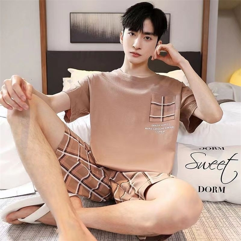 Summer Mens Pajamas Loungewear Set Simple Loose Youth Pajamas Loungewear Short Sleeve Shorts Summer Pajamas Loungewear250827