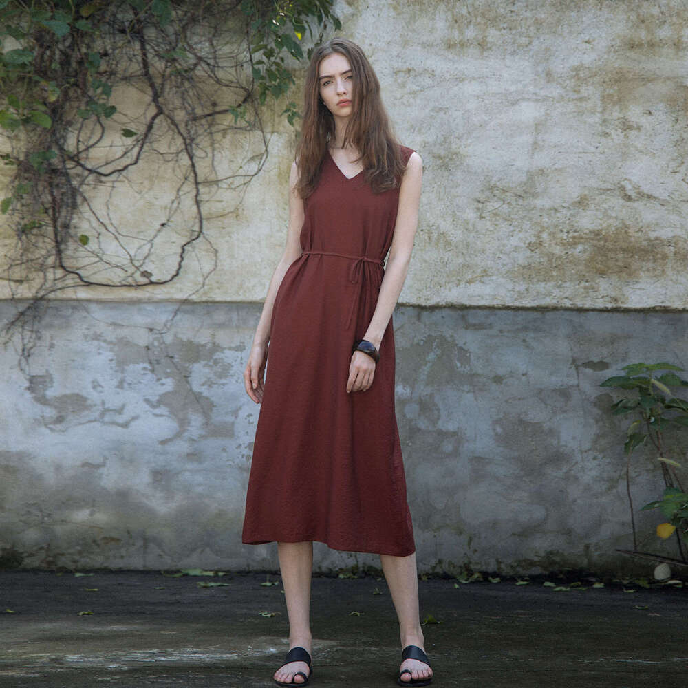Bestseller 9Mu 2025 Summer Thin French Style Simple Sleeveless Solid Color Dress For Women With Tie And Real Pockets Ddmylion