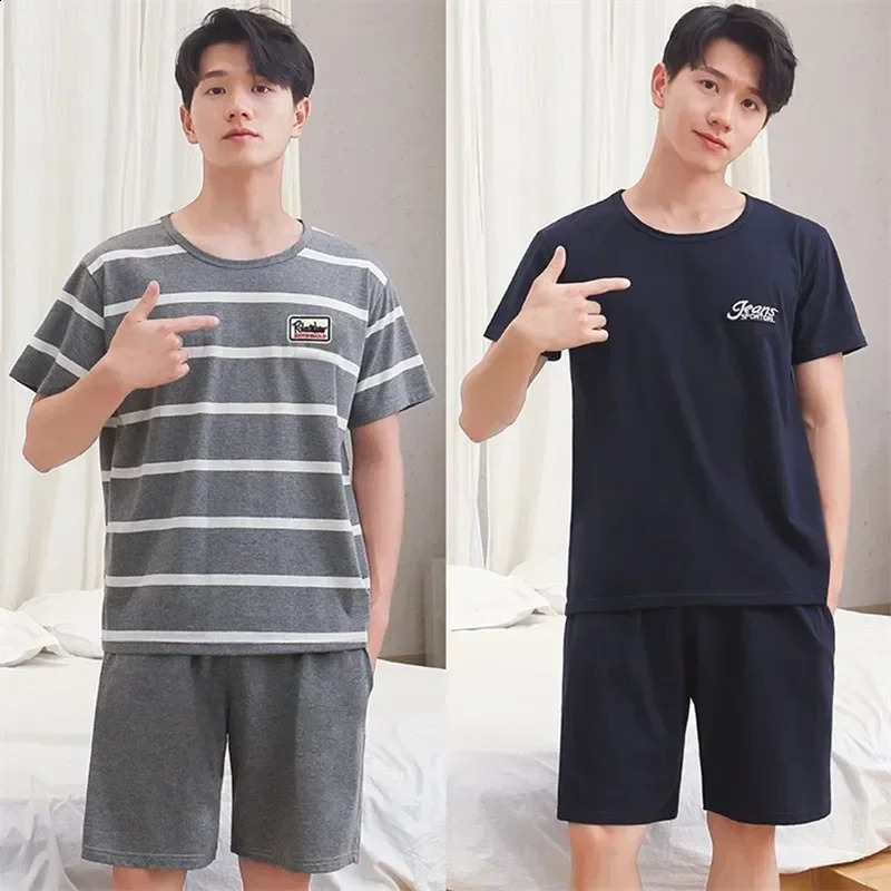 Summer Men Pajamas Summer ShortSleeved Shorts Nightwear Homewear Cool Feeling Sports Leisure Thin Section Loose Suit Sleepwear250826