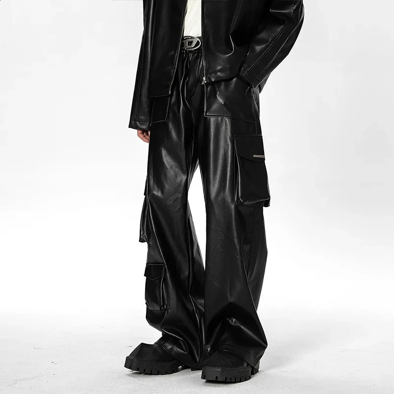 Oldschool West American Style Multipocket Cargo Pants Casual Hip Hop Blast Street Pants Trendy Punk Leather Trousers 250826