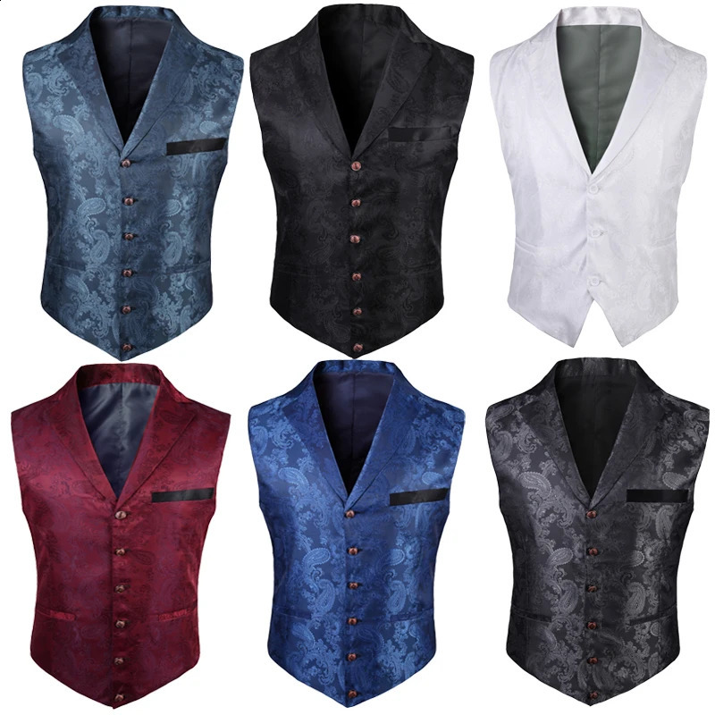 2025 Highend Suit Collar Jacquard White Vest for Men Black Sleeveless Waistcoatnavy Blue Billiards Uniformmagician Vests250826