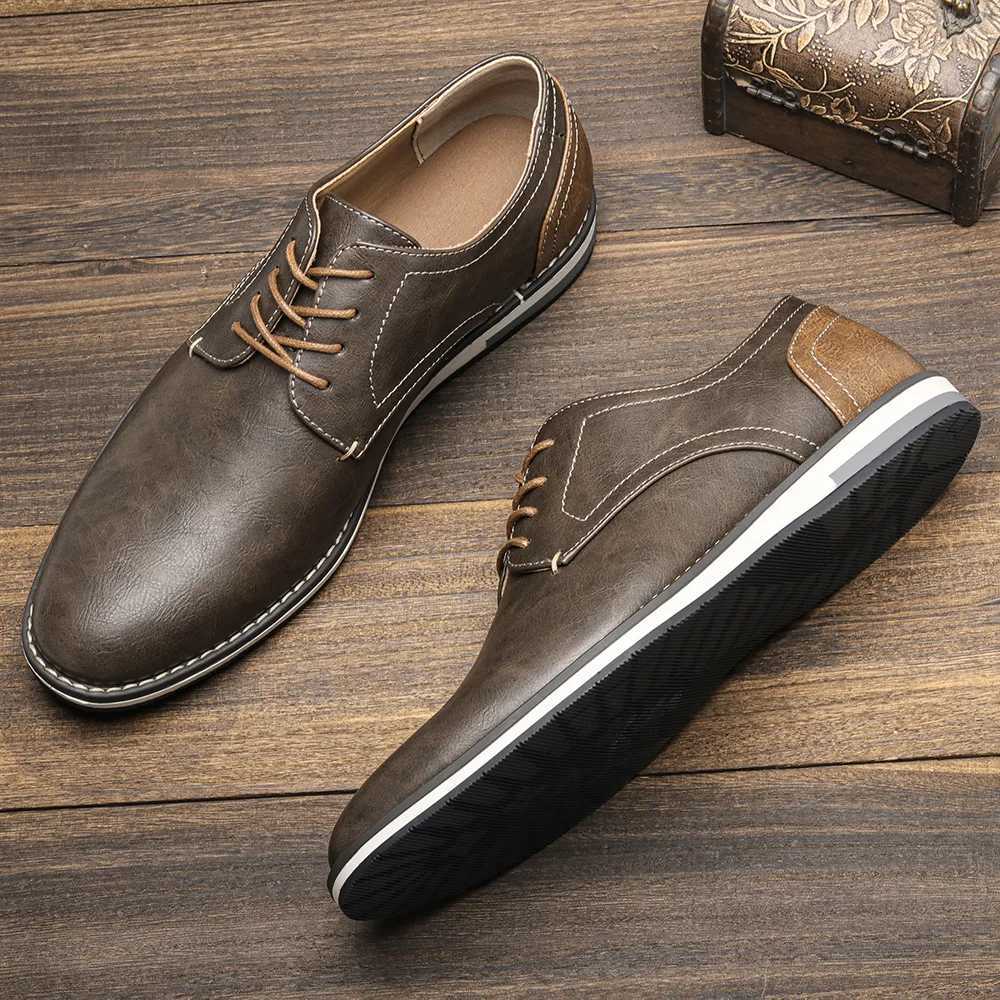 Mens Casual Business Leather Shoes Men Fi Laceup Derby Shoe Mens Light Comfortable Outdoor Driving FlatsXJ250827