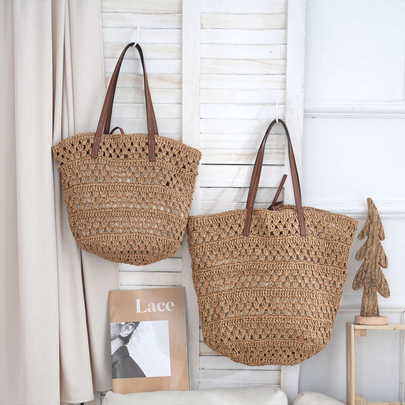 Large Capacity Shopping Travel Versatile Fashion Belt Simple Style Straw Underarm Woven Bag