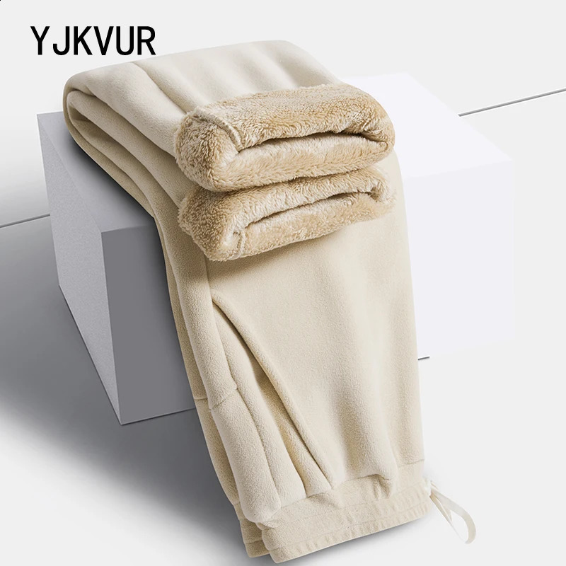 YJKVUR Unisex 2025 Winter Oversize Pants Men Women Warm Fleece Liner Drawstring Trousers Casual Comfortable Gym Sweatpants 250827
