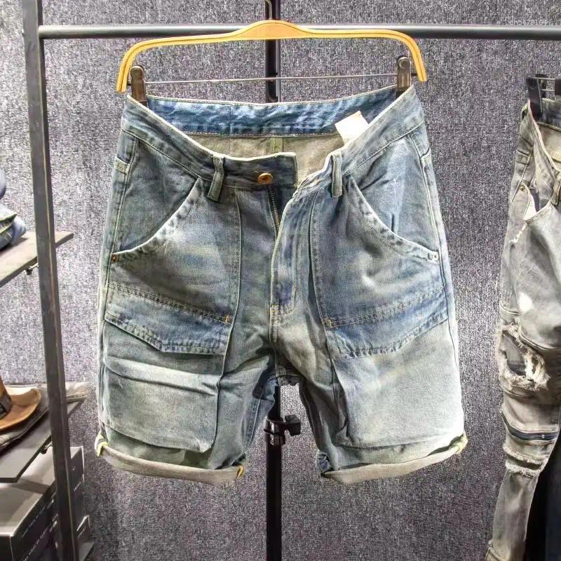 Men's Jeans Multi-pocket Tooling Denim Shorts Summer Ruffian Handsome Wind 2025 Trendy Brand Loose Wide-leg Casual Fat Short Pants